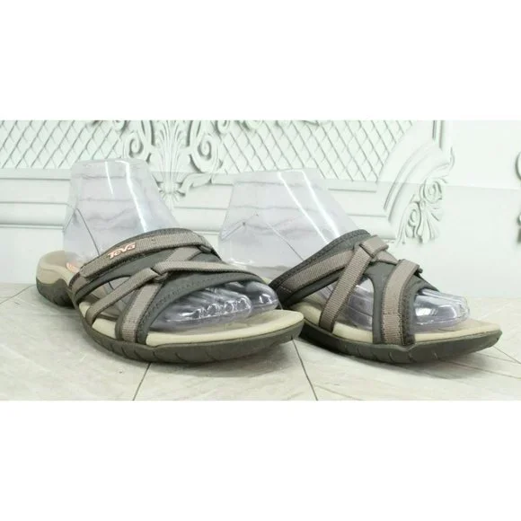 Teva Brown Nylon Slip On Hook & Loop Slide Casual Sandals Size 8 - Picture 3 of 9